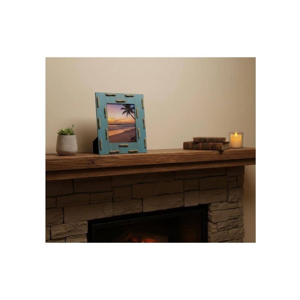 Glitzhome 8x10 Wood Photo Frame Teal Blue Coastal Nautical Rope Rustic Decor